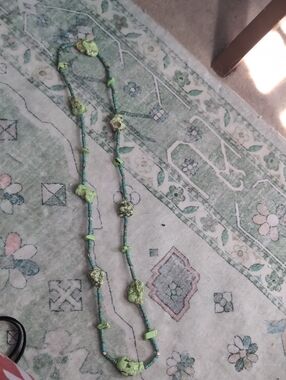 Handcrafted Long Green And Blue Turquoise Bead Necklace